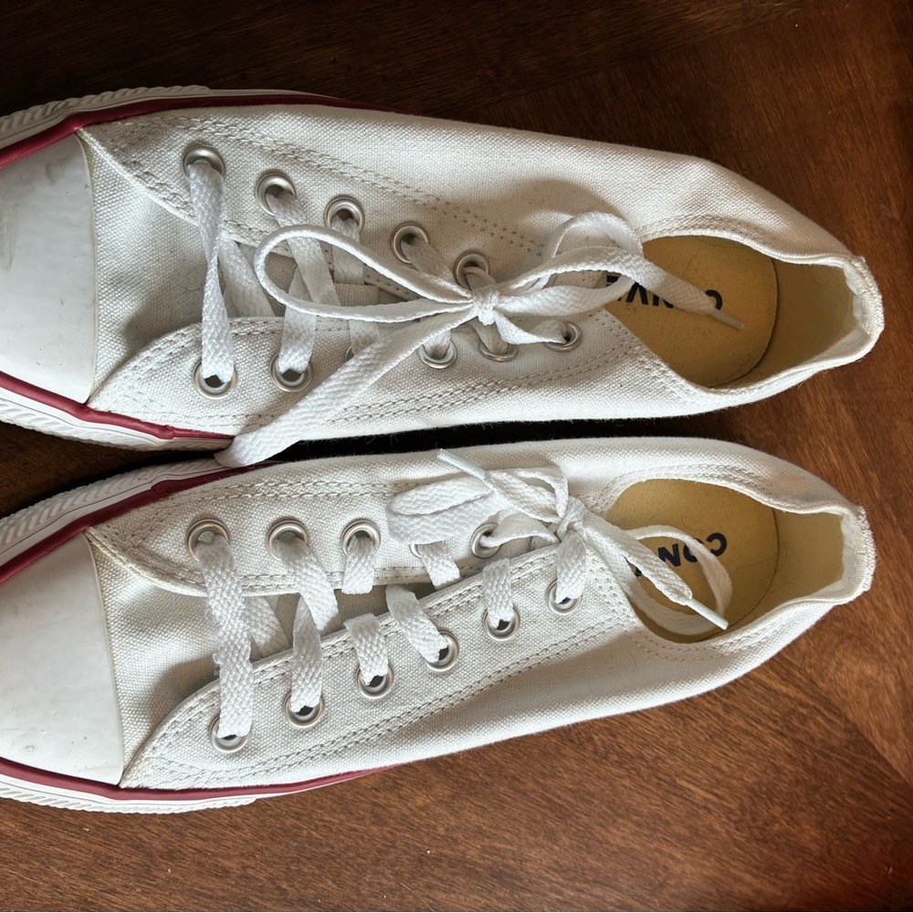 Converse White Canvas Sneakers with Red Trim